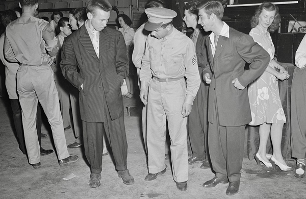 Vintage Photo Of Men Wearing Zoot Suits With Soldier