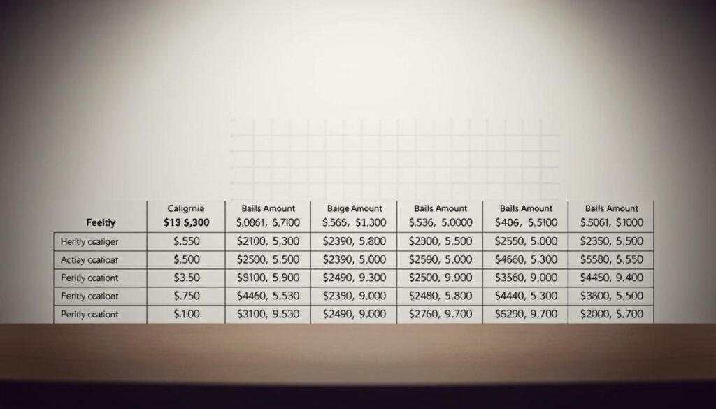 bail amounts for different felony charges in California